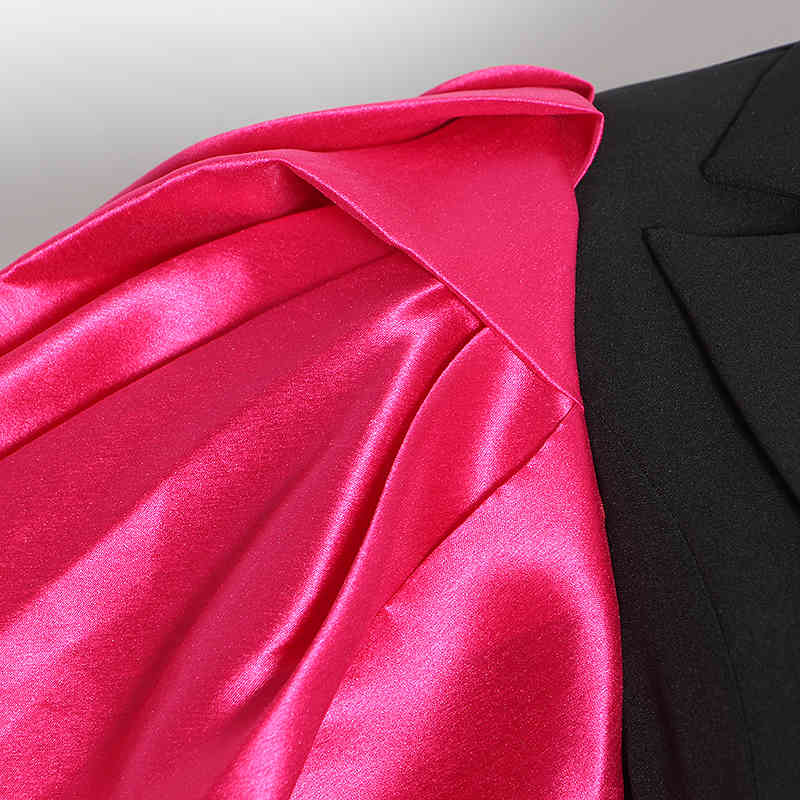 VGH Casual Splicing Women's Blazer Notched Puff Long Sleeve Tunic Hit Color Jacket Female Fashion New Clothing Tide Autumn 210421