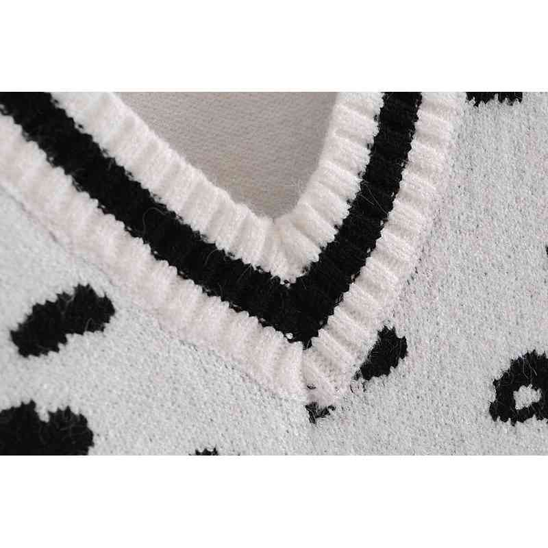 Preppy Style Tuscan Cow Dot Knitted Sweater Vest Women 90's Vintage Korean Clothing Striped V Neck Tank Top Y2K Knitwear 210429