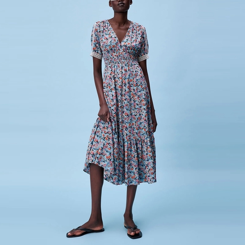 Summer Vintage Floral High Waist A-line Dres V neck Lace Stitch Ruffles Midi Vacation Beach 210603, Blue
Summer Vintage Floral High Waist A-line Dres V neck Lace Stitch Ruffles Midi Vacation Beach 210603, Blue
