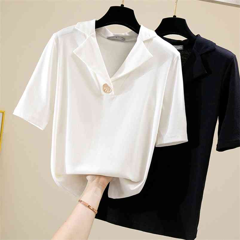 Korean Style Summer Women' Short Sleeves Turn Down Collar T-Shirt Ladies Casual Pullover Tee Tops A3277 210428, Black
Korean Style Summer Women' Short Sleeves Turn Down Collar T-Shirt Ladies Casual Pullover Tee Tops A3277 210428, Black