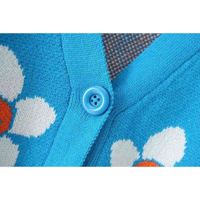 Autumn sunflower women cardigan casual pull femme long sleeve knitted sweater korean winter clothes lady jumper coat 210521