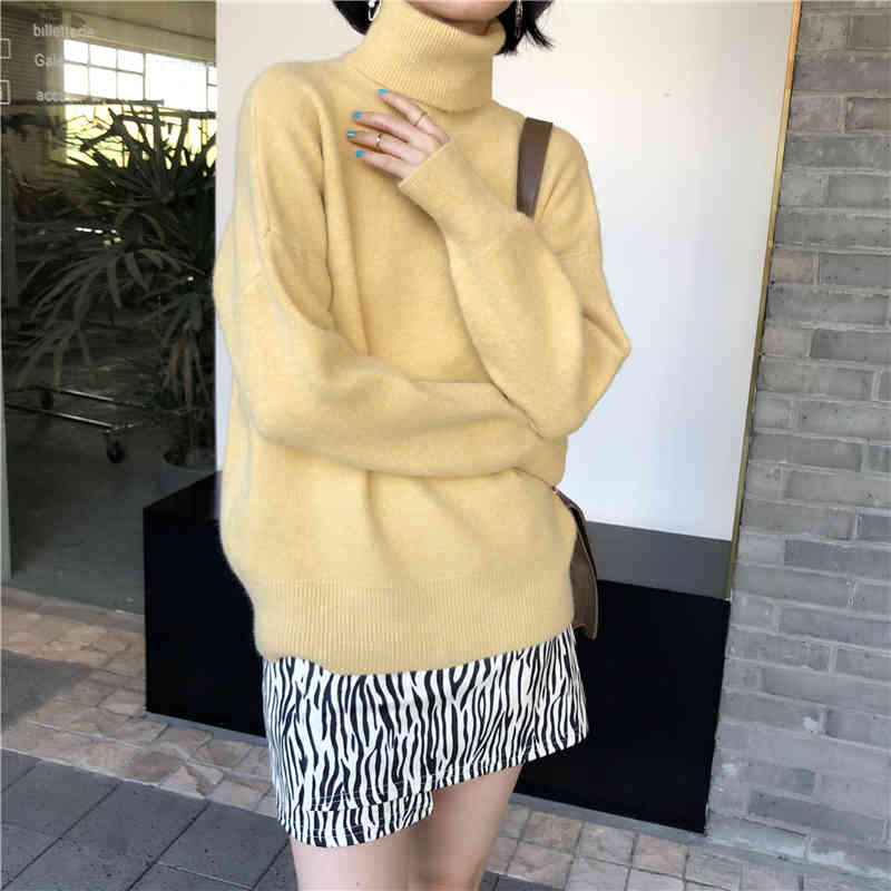 Autumn Winter OL Outwear Tops Turtleneck Bottoming Sweater Women Elegant Solid Long Sleeve Knitted Sweaters 210421