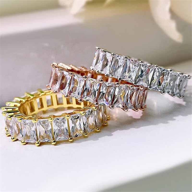 Choucong Brand Wedding Rings Simple Fashion Jewelry Top Sell 925 Silver Radiant Cut White Topaz CZ Diamond Eternity Women Engagement Band Ring For Lov