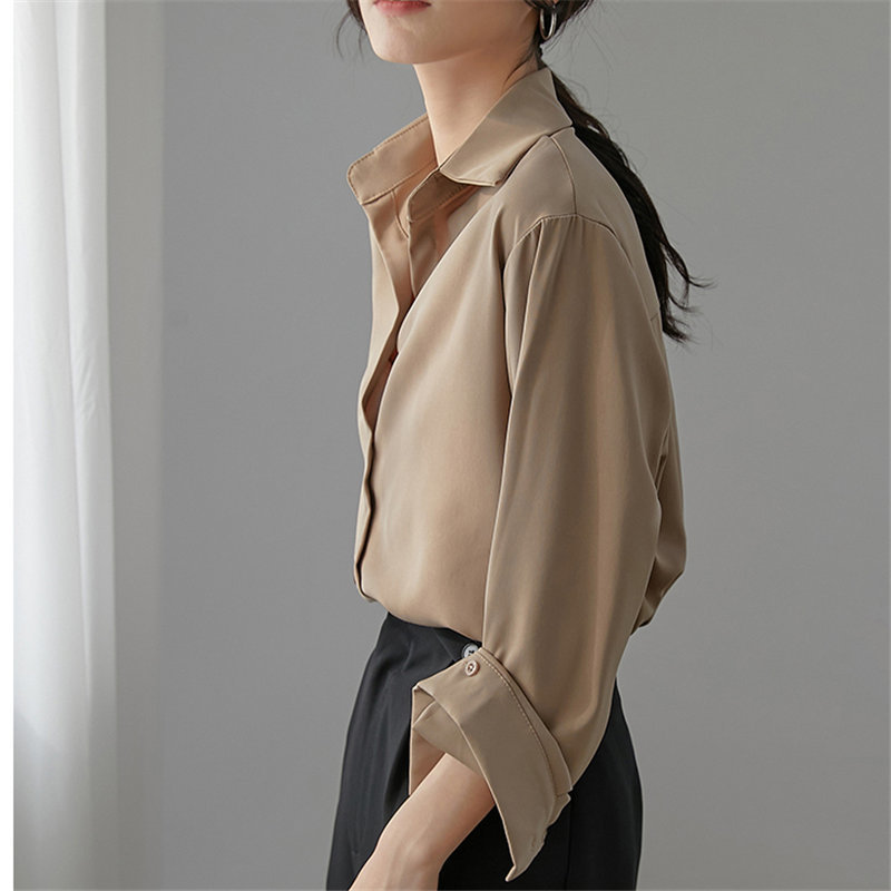 Spring Long Sleeve Shirt Women Fashion Vintage Brief Female Solid Large Size Loose Casual Retro Tops Blouses 210421