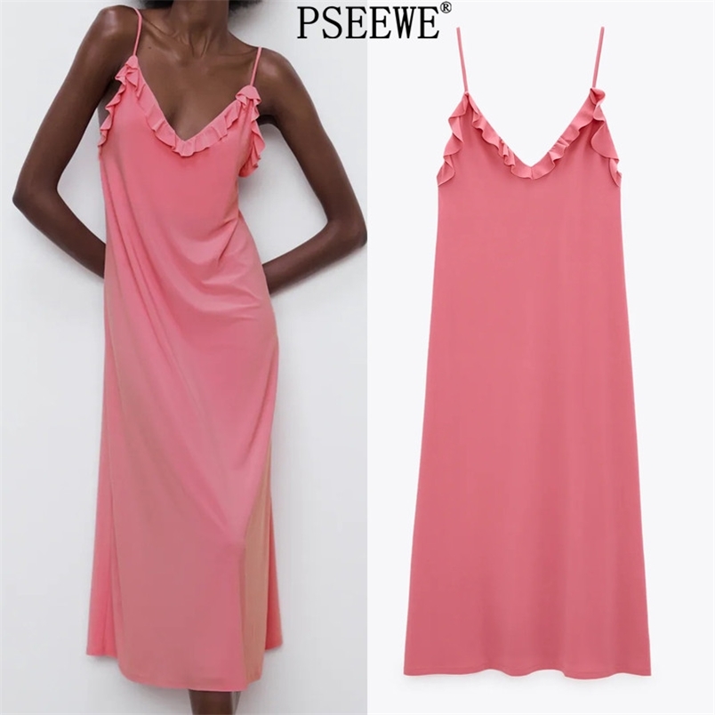 Pink Ruffle Slip Long Dresses Summer Woman Backless V Neck Sleeveless Sexy Beach Dress Women Loose Casual 210519
Pink Ruffle Slip Long Dresses Summer Woman Backless V Neck Sleeveless Sexy Beach Dress Women Loose Casual 210519