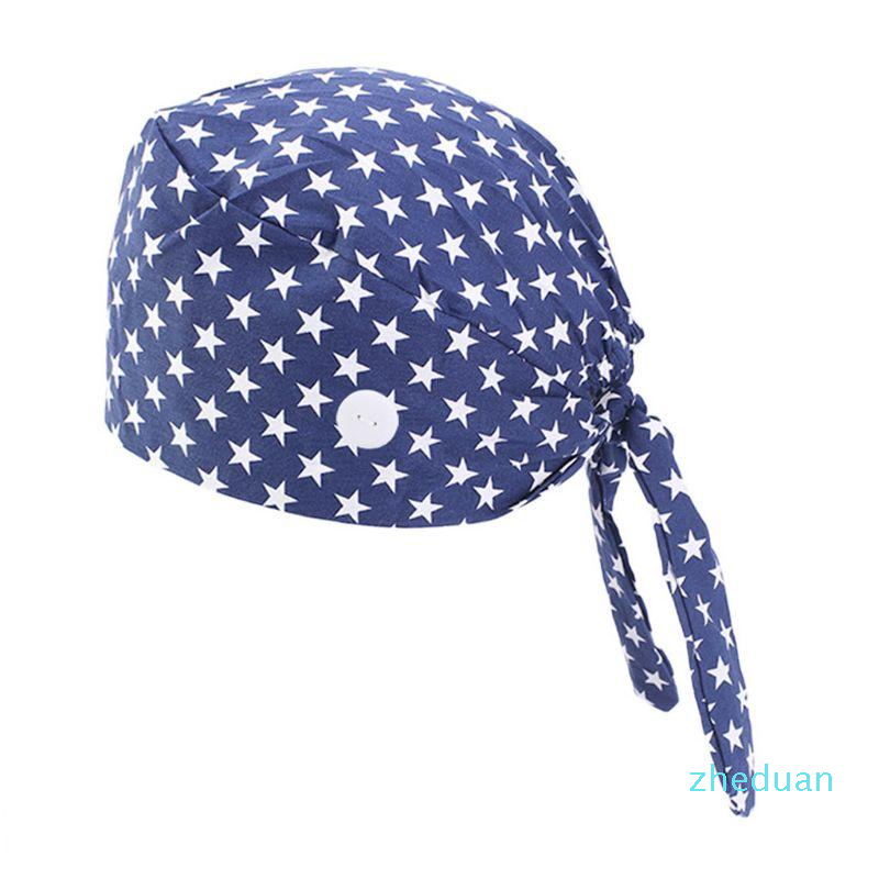 Beanies Working Scrub Cap Button Sweatband Star Paisley Floral Tie Back Bouffant Hat