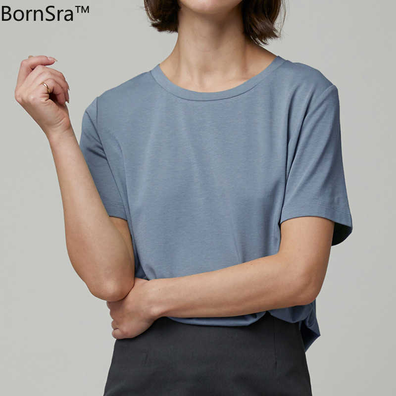 Bornsra Shirt Women's Summer Loose and Versatile Basic Cotton Bottoming Men and Women Couple Tops 210622