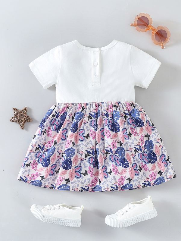 Baby Butterfly & Tropical Print 2 In 1 Dress SHE