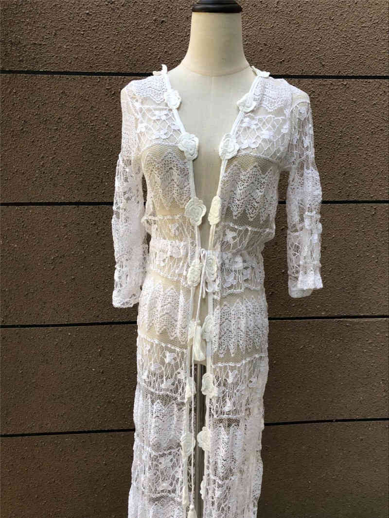 Long Lace Beach Cover up Robe de Plage Swimsuit Saida Praia longa Women Bathing suit cover Tunics for #Q532 210420
