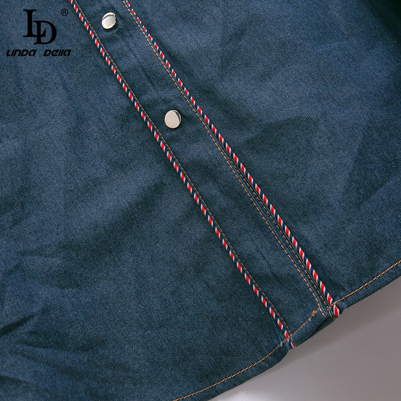 Autumn Fashion Runway Skirts Suit Women Long sleeve Denim Tops and High waist Retro Midi 2 Pieces Set 210522