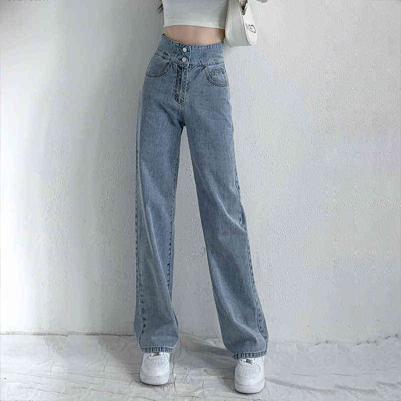 White Jeans Woman High Waist Streetwear Baggy Mom Jean Vintage Denim Trousers Pocket Washed Casual Fashion Y2k Pants 211129