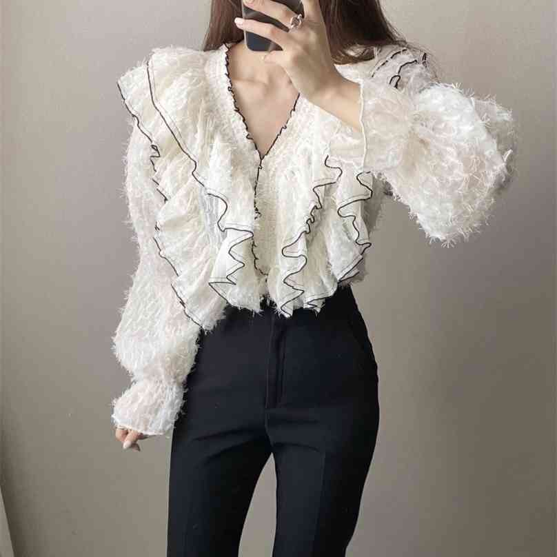 Sweet Gentle V-Neck Tassel Ruffles All Match Blouses Korean Chic Vintage Streetwear Office Lady Shirts 210525, White
Sweet Gentle V-Neck Tassel Ruffles All Match Blouses Korean Chic Vintage Streetwear Office Lady Shirts 210525, White