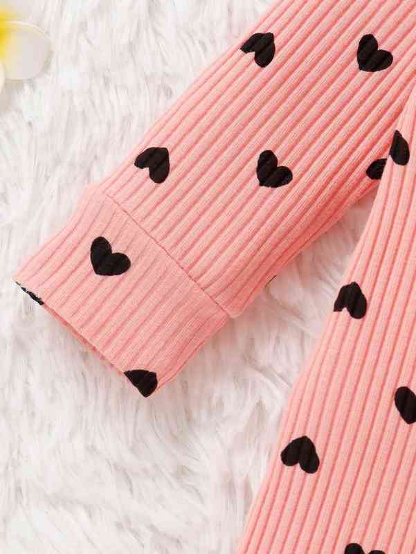 Baby Allover Heart Print Ruffle Trim Jumpsuit & Headband SHE