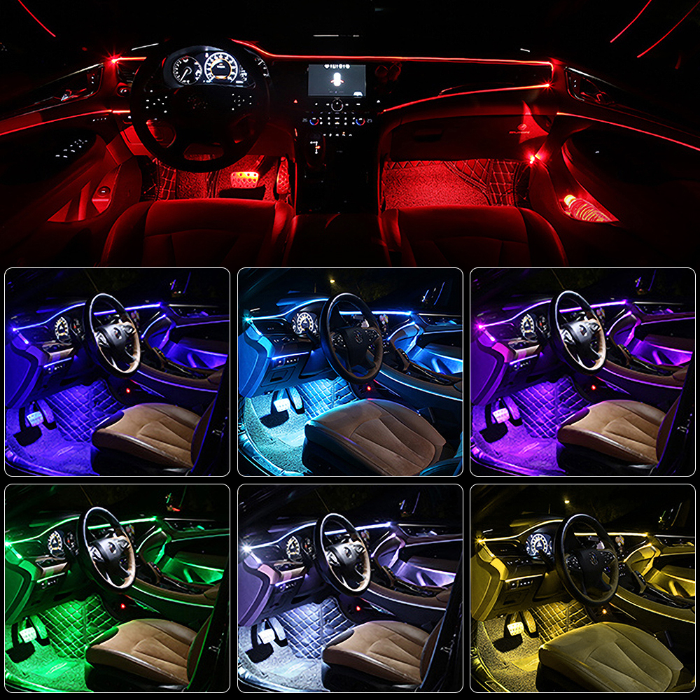 14 in 1 RGB LED Ambient Light With 8M Fiber Strip Lights By APP Music Control Decorative Atmosphere Lamps Wireless Bluetooth 12V