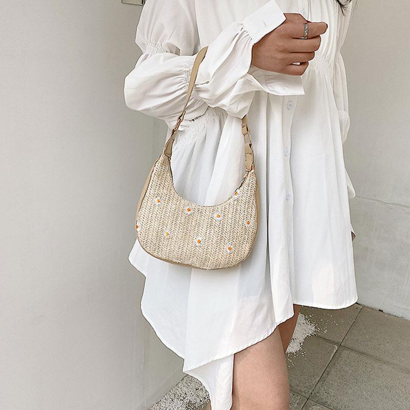 Woven Rattan Bag Round Daisy Embroided Straw Shoulder Bags Small Beach HandBags Women Summer Hollow Handmade Designer Totes, Khaki
Woven Rattan Bag Round Daisy Embroided Straw Shoulder Bags Small Beach HandBags Women Summer Hollow Handmade Designer Totes, Khaki