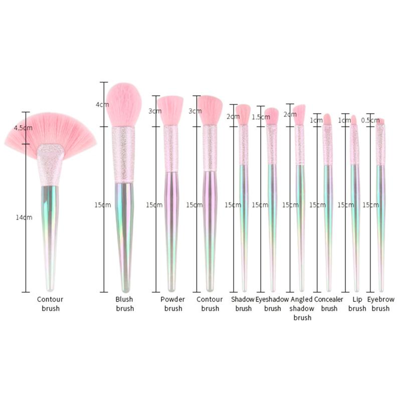 Makeup Brushes 10pcs Clear Rainbow Handle Make Up Cosmetics Eyeshadow Eyeliner Brow High Quality Brush