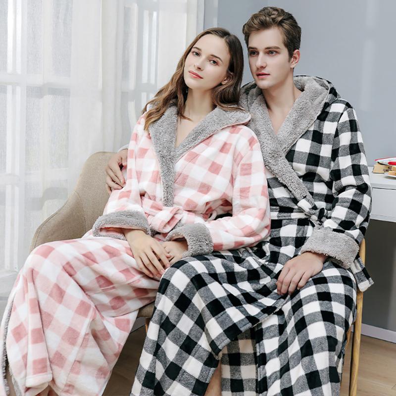 Men's Sleepwear Couples Thick Warm Bathrobe Men Autumn Winter Plaid Patchwork Man Dressing Gown Flannel Hooded Mens Long Bath Robe Nightgown, Black;brown
Men's Sleepwear Couples Thick Warm Bathrobe Men Autumn Winter Plaid Patchwork Man Dressing Gown Flannel Hooded Mens Long Bath Robe Nightgown, Black;brown