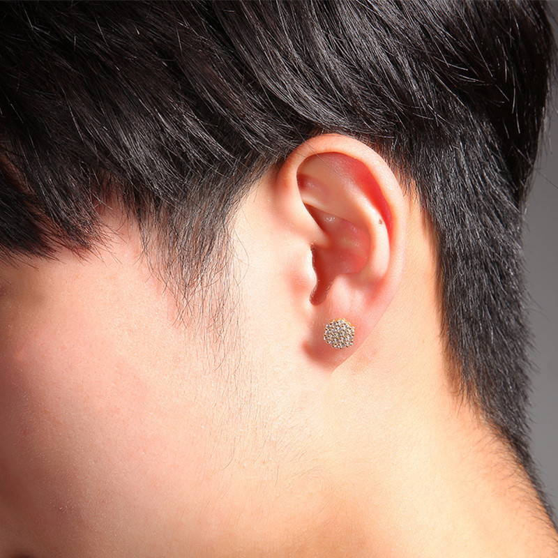 Europe and America Fashion Earrings Gold Plated Full CZ 925 Silver Earrings Studs for Men Women Nice Gift