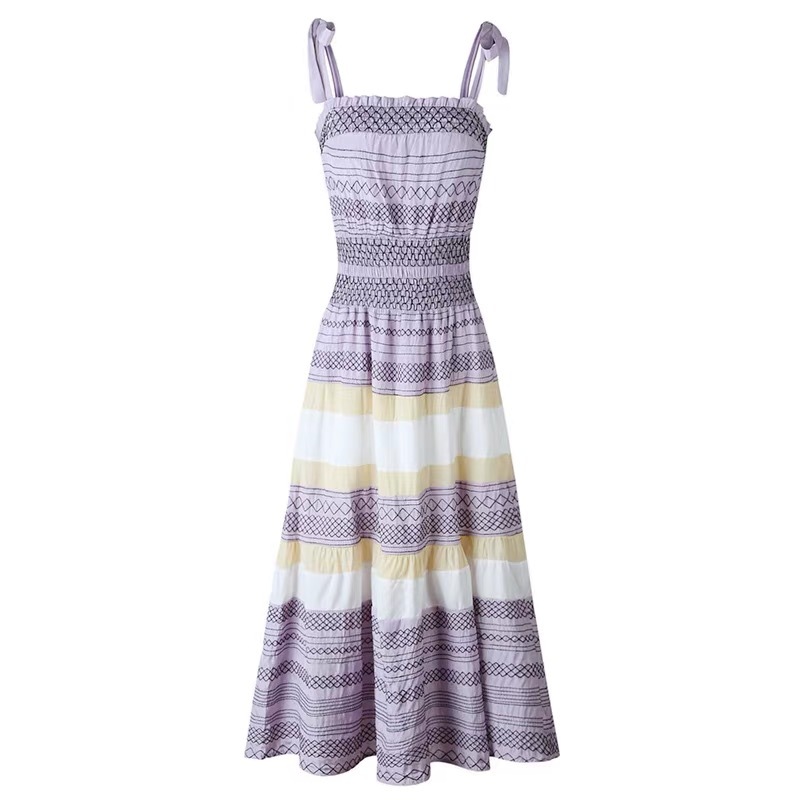 summer midi dress purple printed cotton spaghetti strap camisole holiday beach casual long dresses for women lady femme 210421