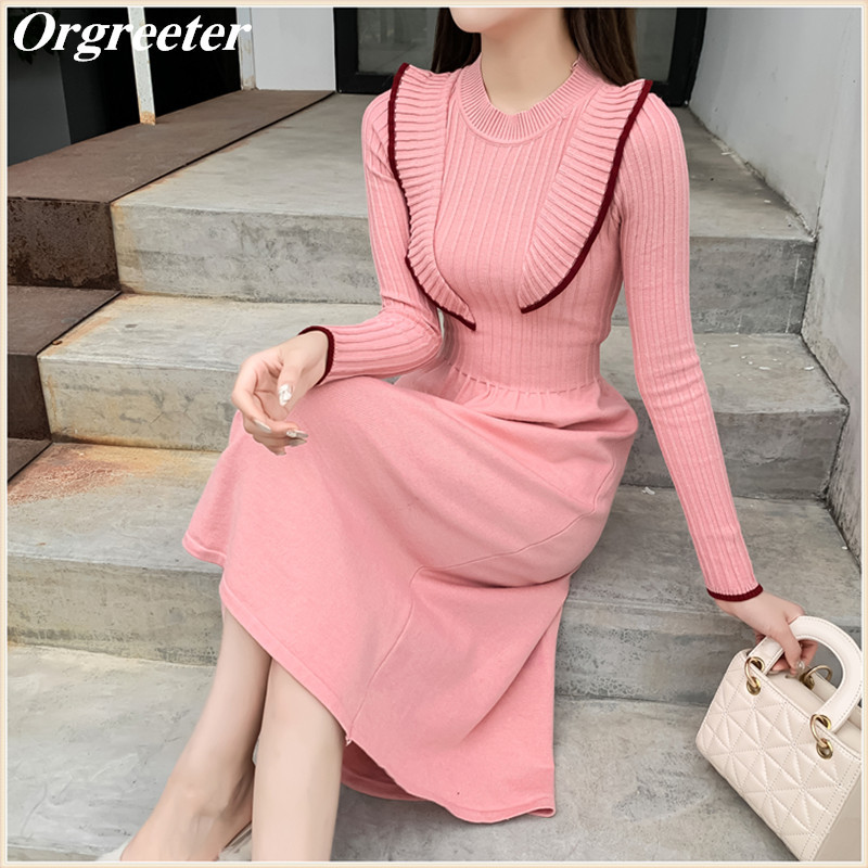 Sweet Pink Knitted Midi Dress Elegant Lady O-neck Long Sleeve Striped Ruffled Patchwork A-line Sweater 210525, Black
Sweet Pink Knitted Midi Dress Elegant Lady O-neck Long Sleeve Striped Ruffled Patchwork A-line Sweater 210525, Black
