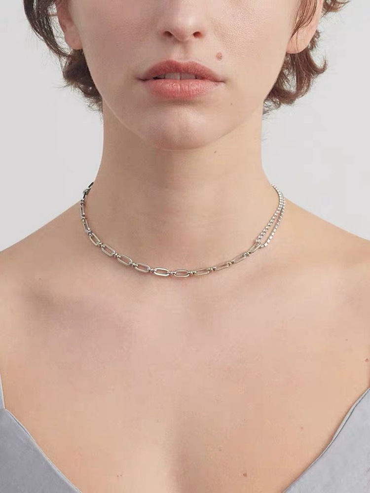 Justine Clenquet Chain Necklaces with Zircon Metal Patchwork Pearl Choker Necklace Bracelet244Z
