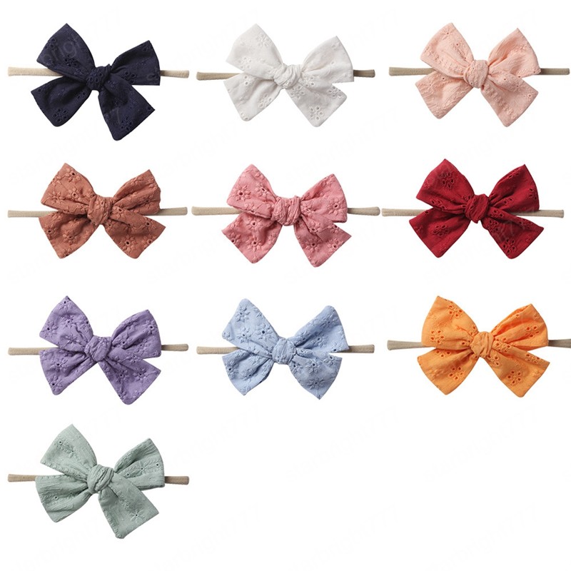 Fashion Embroidered Cotton Bowknot Headband Toddler Cute Handmade Bows Nylon Hairband Hair Accessories Photography Props