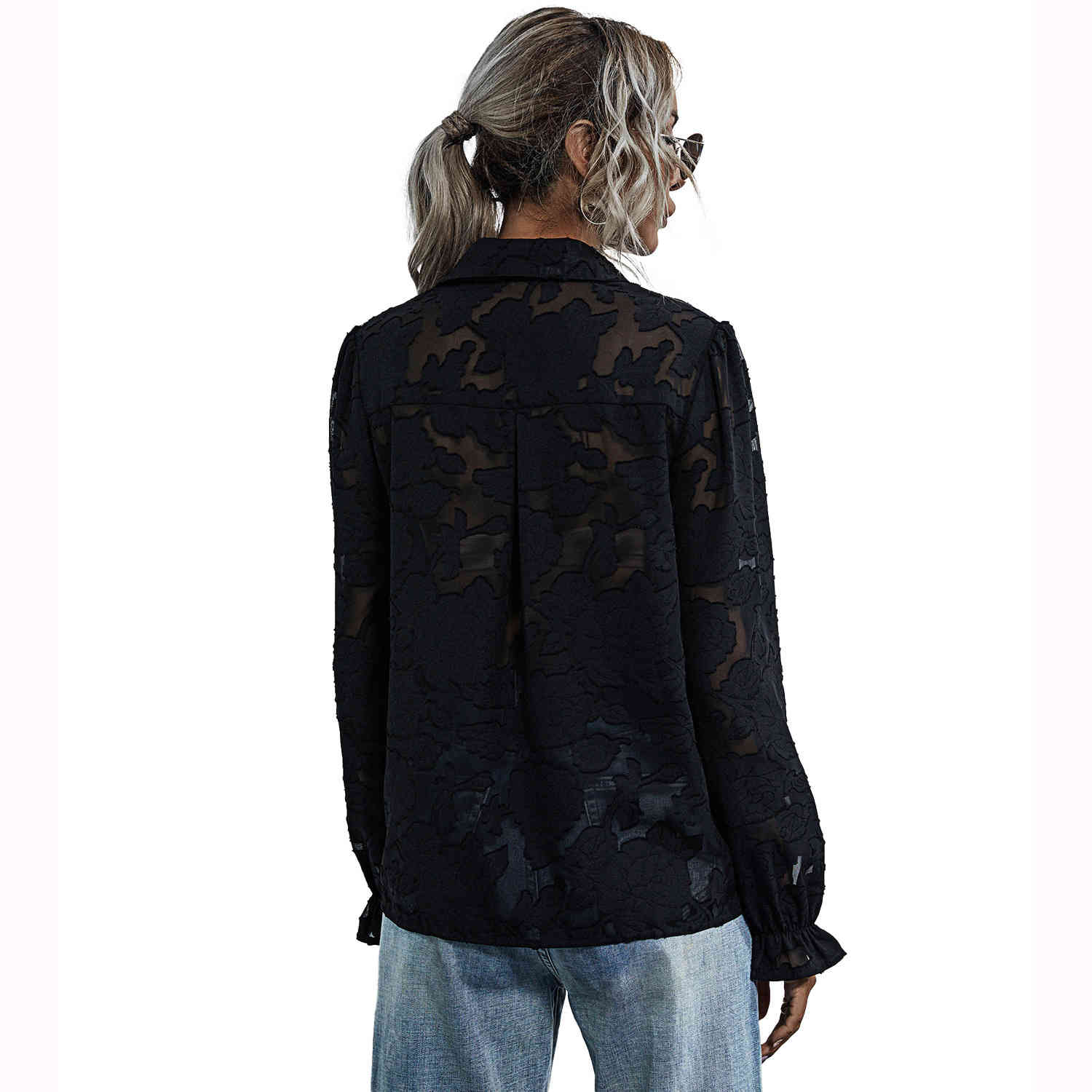 Summer v neck Vintage shirt blouse for Women's tops fashion see-through lace embroidered flower womens and blouses Full 210508