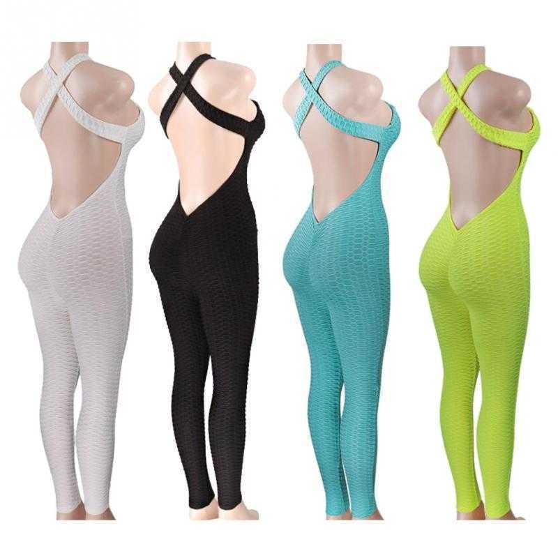 Sets Clothing Women's S Sports Suit Workout Fiess Jumpsuit Pants Sexy Yoga Set Gym Bodysuit Q1901