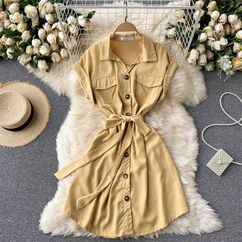 Casual Women Summer Dress Fashion Turn-down Collar Sleeveless Sash Bow-tied Single Breasted Work Daily Mini Vestidos 210603, Yellow
Casual Women Summer Dress Fashion Turn-down Collar Sleeveless Sash Bow-tied Single Breasted Work Daily Mini Vestidos 210603, Yellow