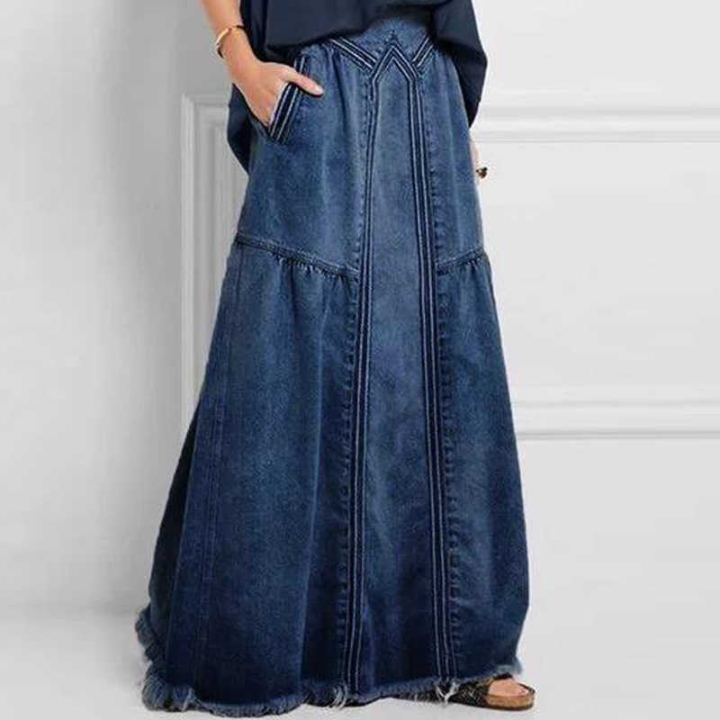 High Waist Fashion Women Denim Skirt Elastic Stretch Loose Long Summer Female Vintage Casual 210619