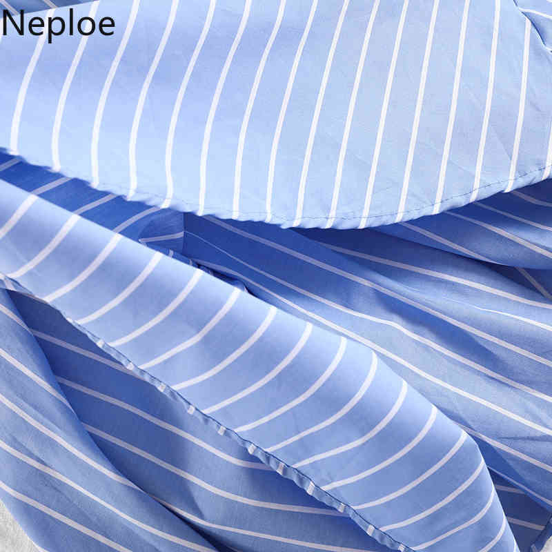 Neploe Chic Woman Dress Irregular Oblique Shoulder Off Shoulder Vestidos Heavy Ruffles Korean Striped Big Swing Dresses Women 210422