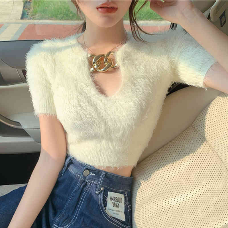 Lucyever Autumn Winter Fashion Women Fluffy Sweaters V Neck Short Sleeve Casual Knitted Pullovers Female Korean Furry Tops 210521, White
Lucyever Autumn Winter Fashion Women Fluffy Sweaters V Neck Short Sleeve Casual Knitted Pullovers Female Korean Furry Tops 210521, White