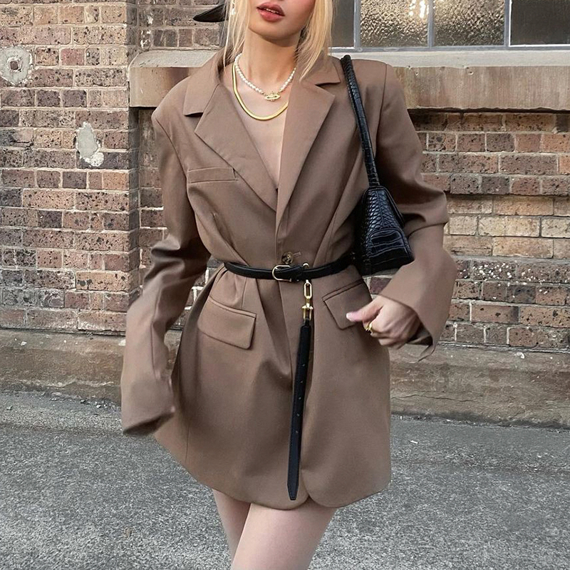 Fashion Elegant Autumn Winter Long Blazer Jacket Women Solid Khaki Jackets Coat With Belt Korean Outwear Clothing New, Black;brown
Fashion Elegant Autumn Winter Long Blazer Jacket Women Solid Khaki Jackets Coat With Belt Korean Outwear Clothing New, Black;brown
