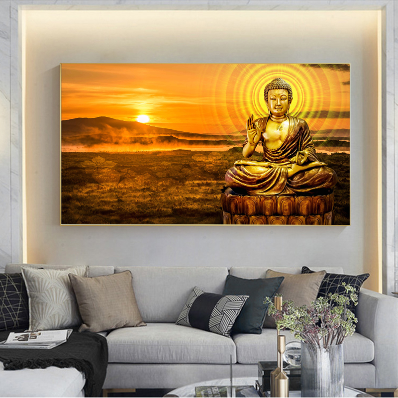 Buddha Statue Posters and Prints Canvas Painting Cuadros Buddhism Bamboo Forest Zen Wall Art Pictures for Living Room Decor
