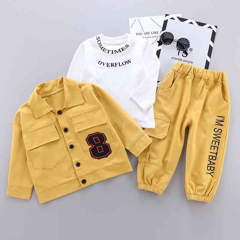 Baby Boys Clothing Sets Kids 3PCS Coat T-shirt Pants Children Corduroy Autumn Winter Long Sleeve Outfits 210508