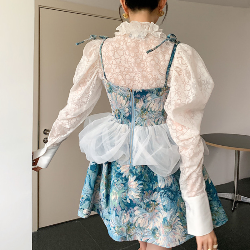 Women Dress Printing Sleeveless High Waist Patchwork Temperament Cute Short Dresses Fit Fashion Summer 2H280 210526