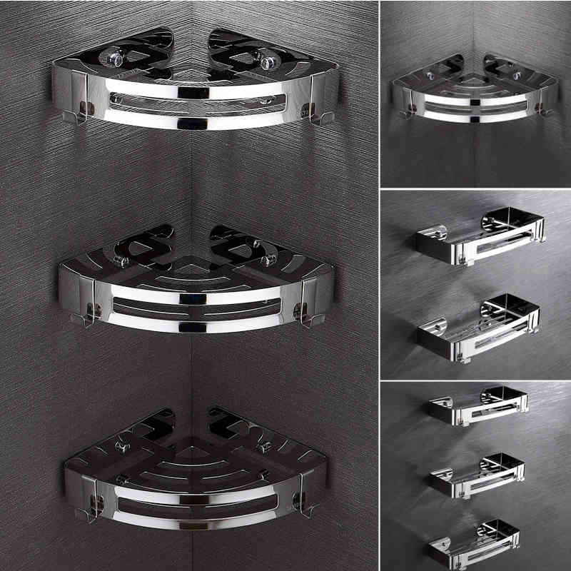 Space aluminum is perforation-free Triangular/Rectangular Shower Shelf Caddy Wall Mount Bathroom Storage Basket Rack