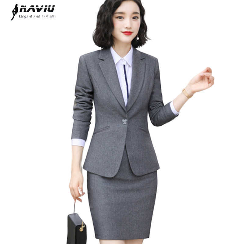 Naviu Professional Suit Business Formal Temperament Fashion Autumn Winter Blazer and Skirt Office Ladies Work Wear 210604, Gray coat and skirt
Naviu Professional Suit Business Formal Temperament Fashion Autumn Winter Blazer and Skirt Office Ladies Work Wear 210604, Gray coat and skirt