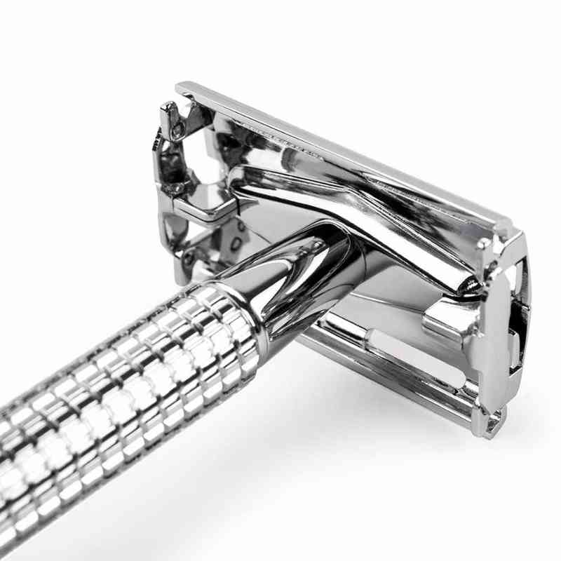 Qshave Double Edge Safety Razor Long Handle Butterfly Open Classic Safety Razor silver color, 1 Handle & 5 blades 220112