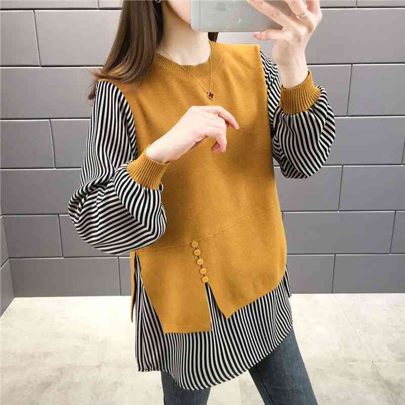 autumn korean fashion fake two loose pinstripe shirt pullover splicing knitting long sleeve women clothing coat sweater, White;black
autumn korean fashion fake two loose pinstripe shirt pullover splicing knitting long sleeve women clothing coat sweater, White;black