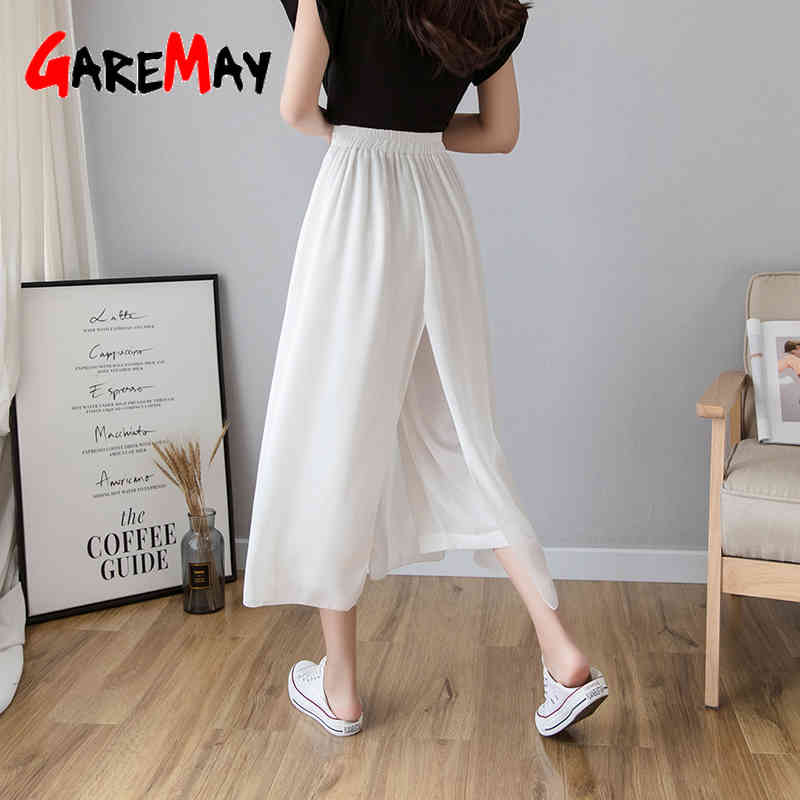 Women's Summer Pants Loose Breeches High Waisted Knee-Length White Casual Oversize Wide Leg Trousers for Women 210428