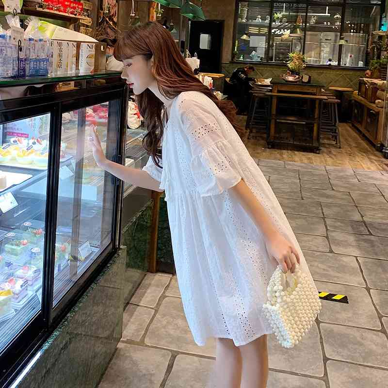 Fashion Summer Loose Vintage Dress Women V-Neck Lace Hollow Out Embroidery Elegant Mini Vestidos 210520