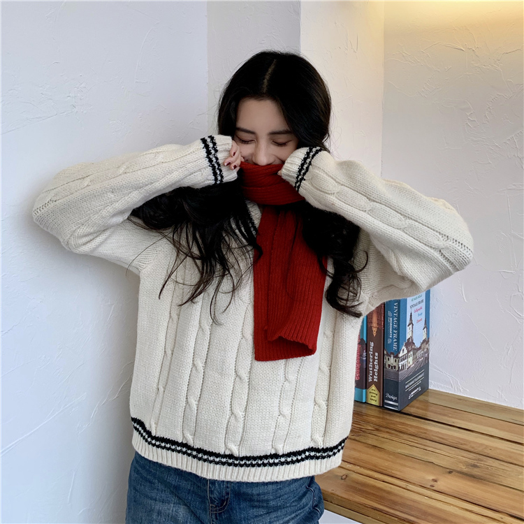 Autumn Winter korean style knitted Sweaters Womens Loose V neck Striped Sweater and Pullovers female (C8592) 210423