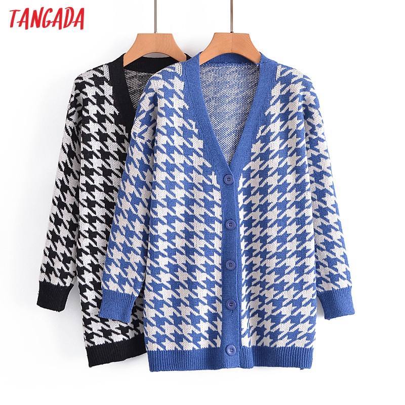 tangada 2021 autumn women houndstooth knitted cardigan sweater jumper vintage long sleeve button-up female outerwear 3a155, Black
tangada 2021 autumn women houndstooth knitted cardigan sweater jumper vintage long sleeve button-up female outerwear 3a155, Black