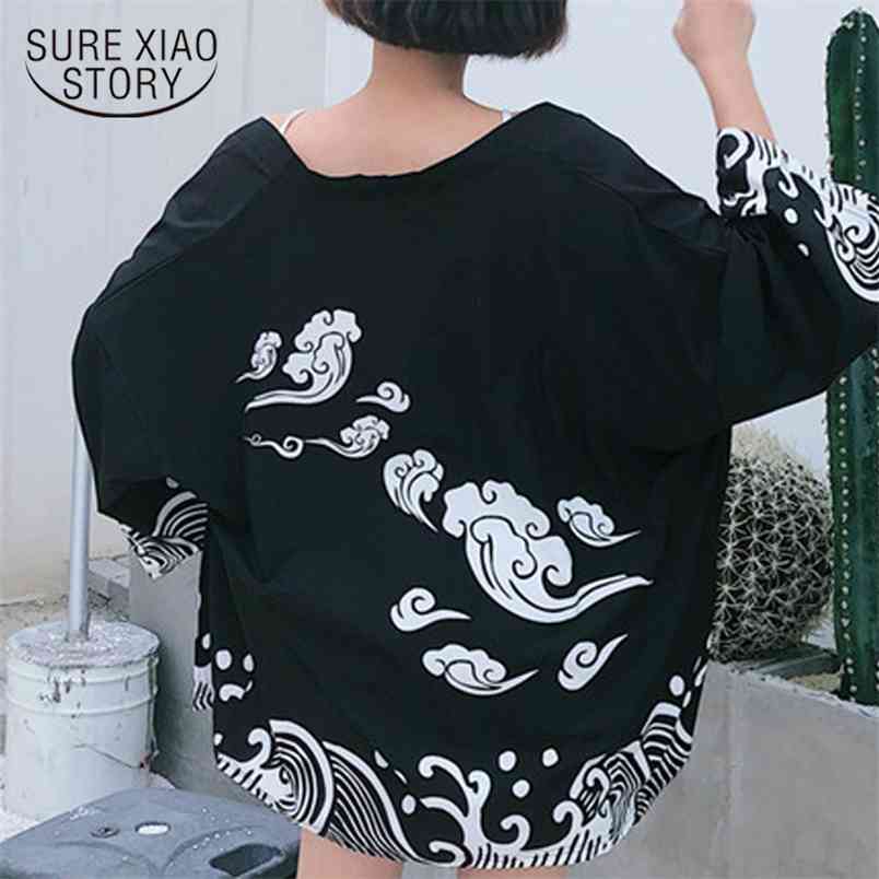 blouses woman women Cardigan print chiffon blouse loose plus size ladies tops s and 4310 50 210506