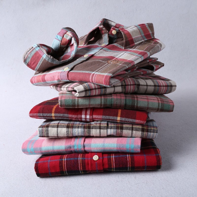 Autumn Fashion Women Plaid Shirts Flannel Shirt Lapel Long Sleeve Blouse Shirt Casual Loose Cotton Blusas Tops Office Lady Shirt 210401