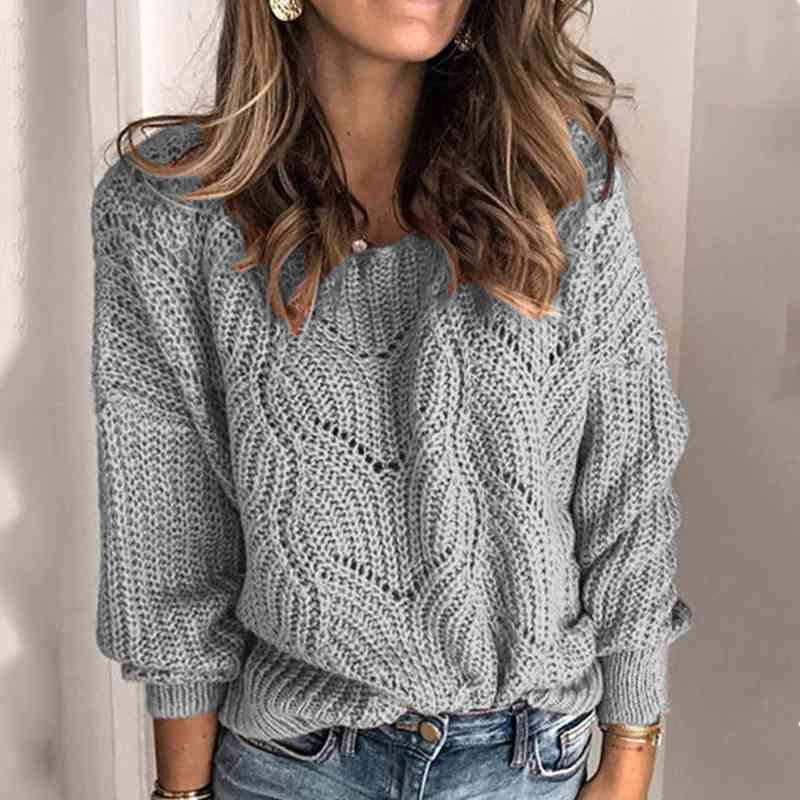 Autumn Winter Casual O Neck Women Pullover Solid Sweaters Long Sleeve Loose Hollow ut Warm Sweater Knitwear 210507