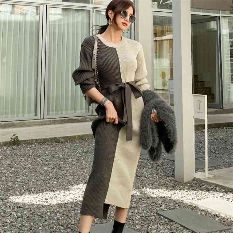 Korea Autumn Winter Women Hit Color Patchwork Long Sleeve Knit Sweater Maxi Dresses Female Clothes Robe Vestidos 210519, Photo color
Korea Autumn Winter Women Hit Color Patchwork Long Sleeve Knit Sweater Maxi Dresses Female Clothes Robe Vestidos 210519, Photo color