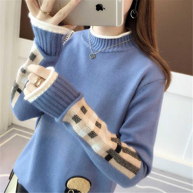 Cartoon base sweater knitted patch pullover sweater women Korean version long-sleeved tops autumn and winter 210918