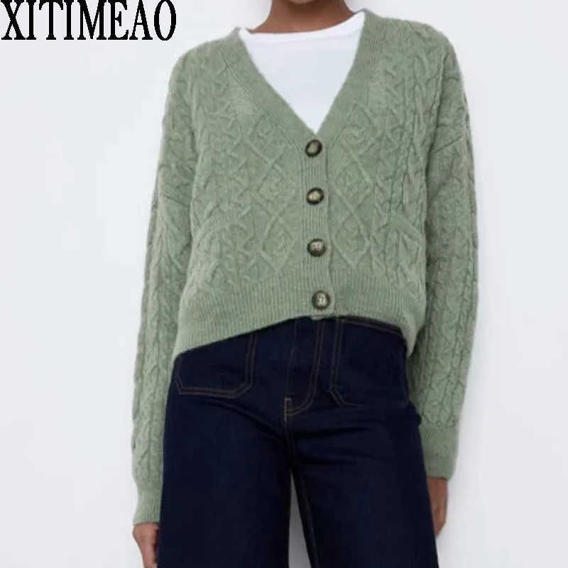 ZA Women Solid Color Knitted Sweater Casual Lady Female Autumn Winter Retro Cardigan 210604, Green
ZA Women Solid Color Knitted Sweater Casual Lady Female Autumn Winter Retro Cardigan 210604, Green